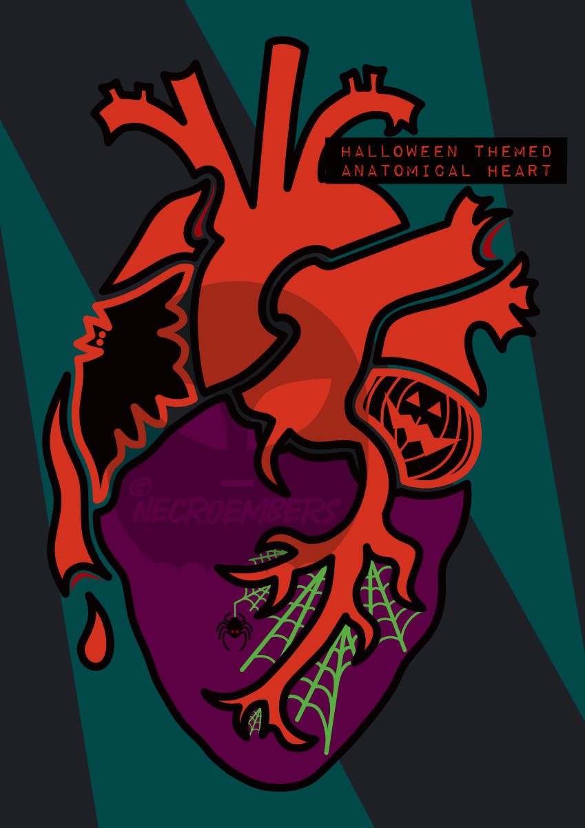 anatomical heart filled with halloween love