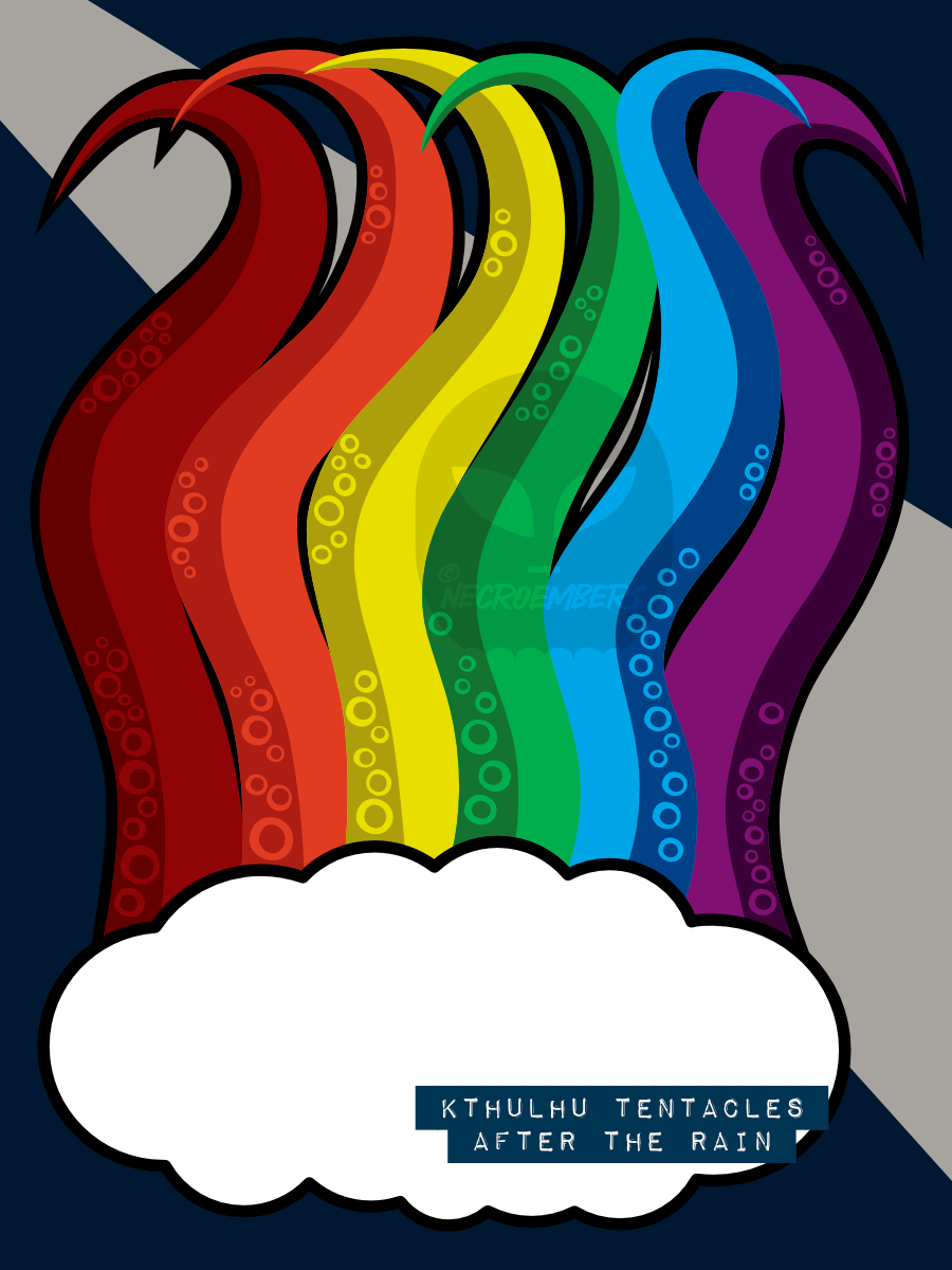 rainbow tentacles rising from the clouds